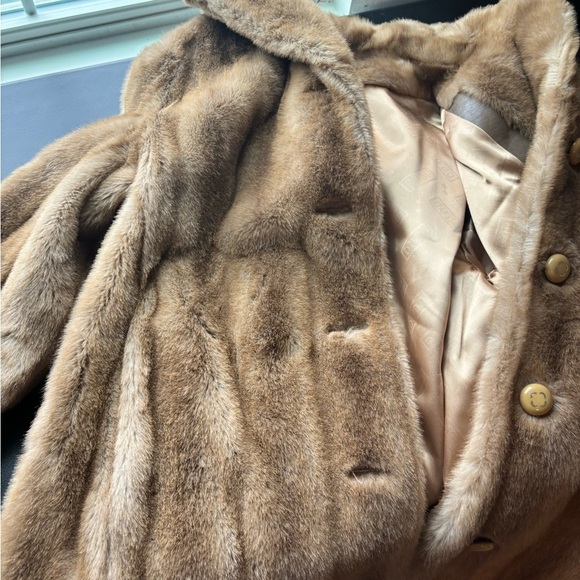 Vintage 70s Dubrowsky & Perlbinder Faux Fur Coat Brown Mid-Length NYC Designer - Picture 6 of 8